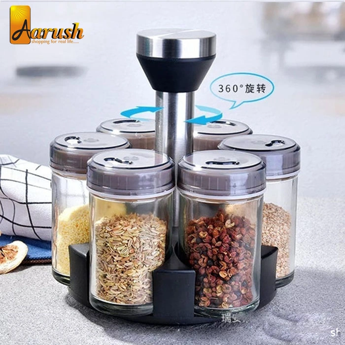 Rotating Cruet Seasoning Jars Set for Sprays Bottles Salt Shakers Holder Kitchen Storage Rack Organizer