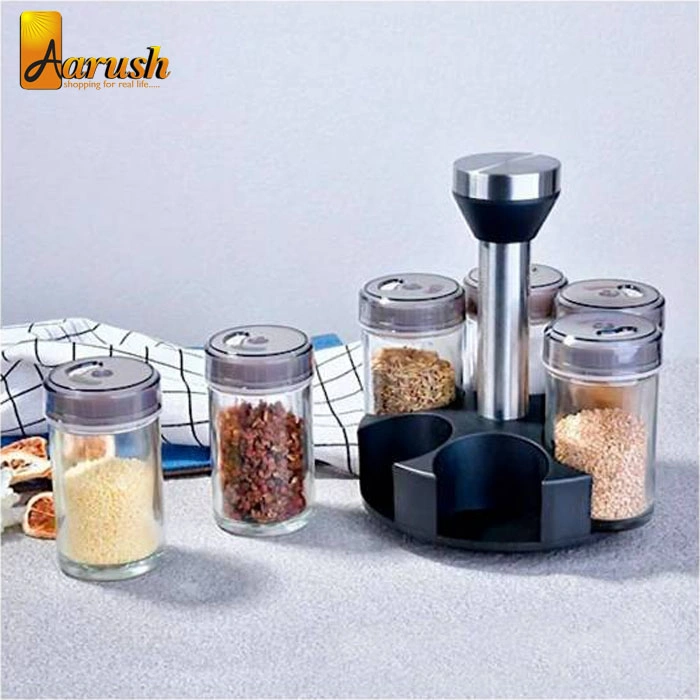 Rotating Cruet Seasoning Jars Set for Sprays Bottles Salt Shakers Holder Kitchen Storage Rack Organizer