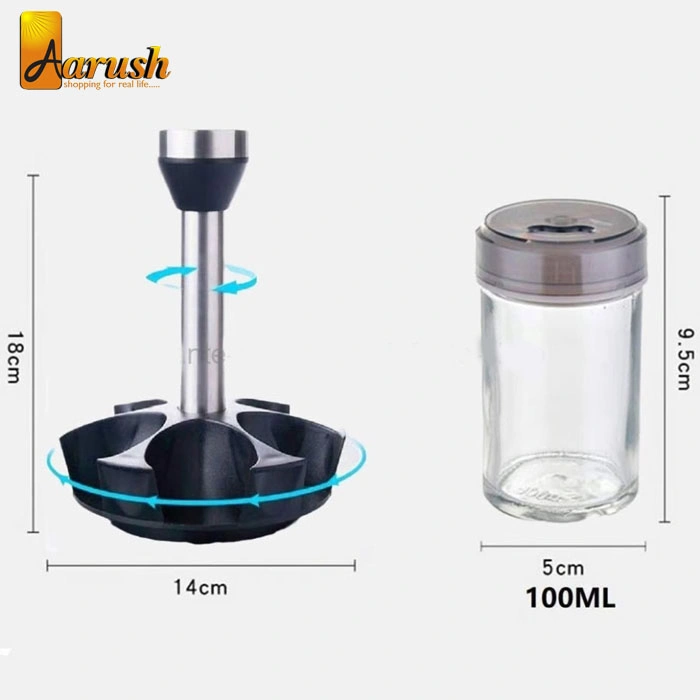 Rotating Cruet Seasoning Jars Set for Sprays Bottles Salt Shakers Holder Kitchen Storage Rack Organizer